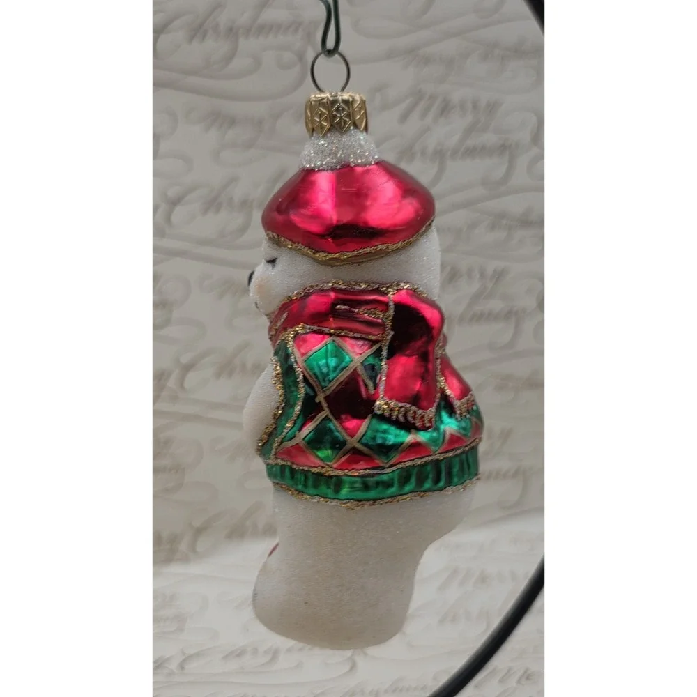 2 Polar Bear Christmas Ornaments Golf Winter Scarf Blown Glass Hand‎ Painted
